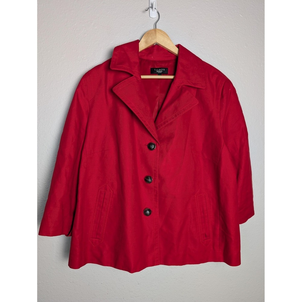 Talbots Jacket Womens 18W Red Twill Collared Lined Pockets Button Short